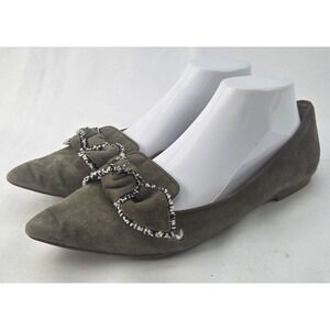 Sam Edelman Loafers Womens Size 10 Green Suede Ruffle Slip On Pointed Toe Flats